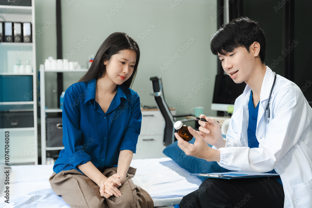 Obraz premium woman patient filling insurance legal document at appointment with doctor. woman patient signing medical treatment contract, agreement form for taking medic care service, consultation, therapy