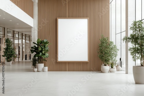 Wallpaper Mural Showcase your creative vision with a blank white billboard screen in a high-end shopping mall lobby Torontodigital.ca