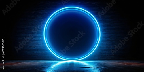 Vibrant Blue Neon Circle on Black Background Creating a Striking Visual Effect for Nighttime Scenes and Modern Design Elements