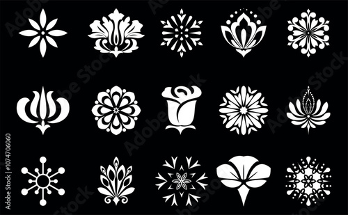 Flower icons set. Isolated elements for design. Vector graphics.