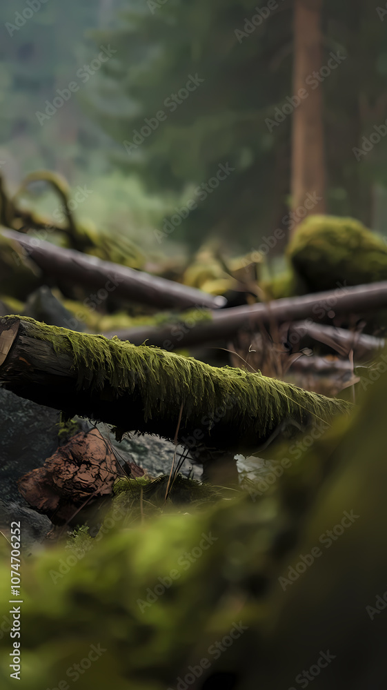 Lush green moss covers fallen logs and rocks in a serene forest, creating a tranquil atmosphere surrounded by towering trees and soft, diffused light. Perfect for nature enthusiasts. Lush green moss covers fallen logs and rocks in a serene forest, creating a tranquil atmosphere surrounded by towering trees and soft, diffused light. Perfect for nature enthusiasts.