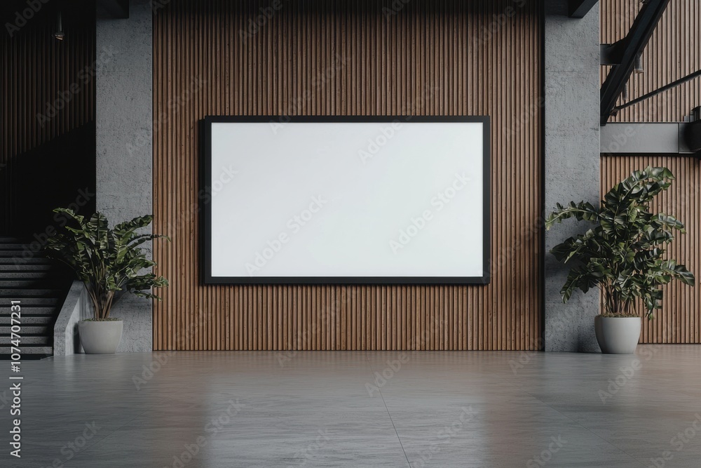 Showcase a blank white screen mockup in a modern shopping center for dynamic advertising opportunities Showcase a blank white screen mockup in a modern shopping center for dynamic advertising opportunities