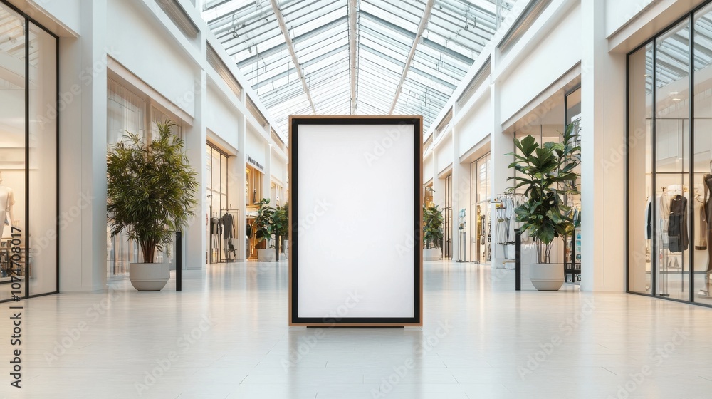 Showcase your brand with an engaging mockup of an empty white display screen in a shopping mall Showcase your brand with an engaging mockup of an empty white display screen in a shopping mall