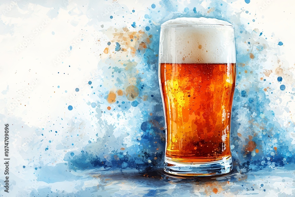 A vibrant illustration of a beer glass with frothy head against a colorful background. A vibrant illustration of a beer glass with frothy head against a colorful background.