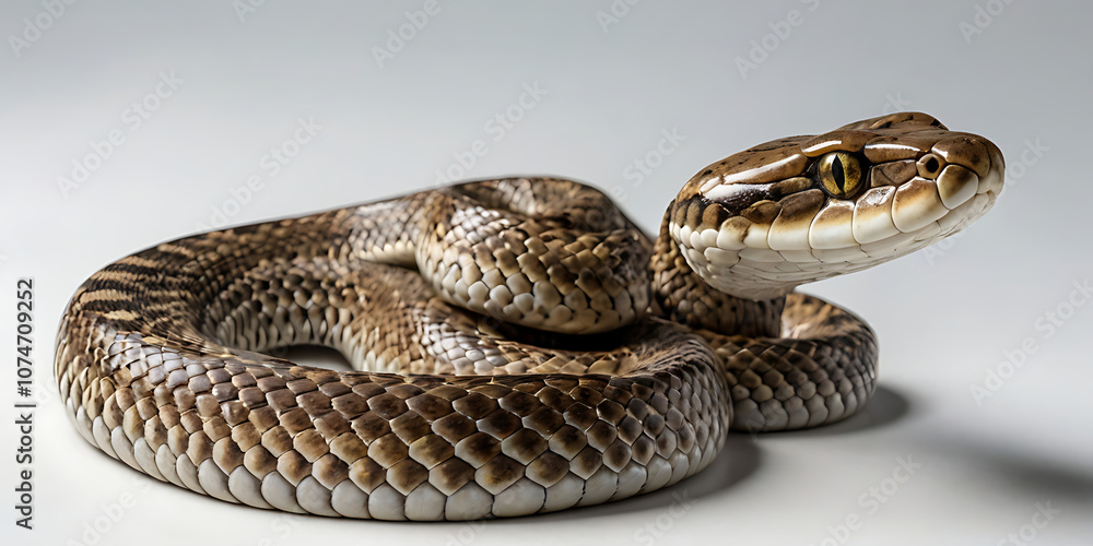 Obraz premium a coiled snake with various unique patterns and types, lying on a white background. Realistic view. created with generative AI