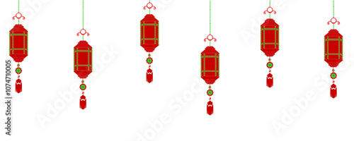 hanging Illustration background red  lanterns for new year chinese