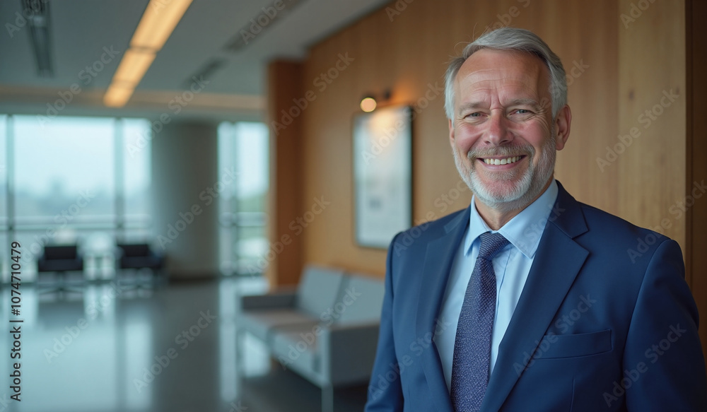 Confident Senior Executive Smiling Warmly in Modern Office Interior Confident Senior Executive Smiling Warmly in Modern Office Interior