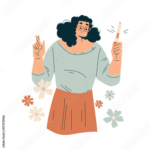 Pregnancy Planning with Young Woman with Test Vector Illustration