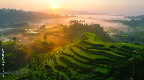 morning sun over the rice terraces in the far east
