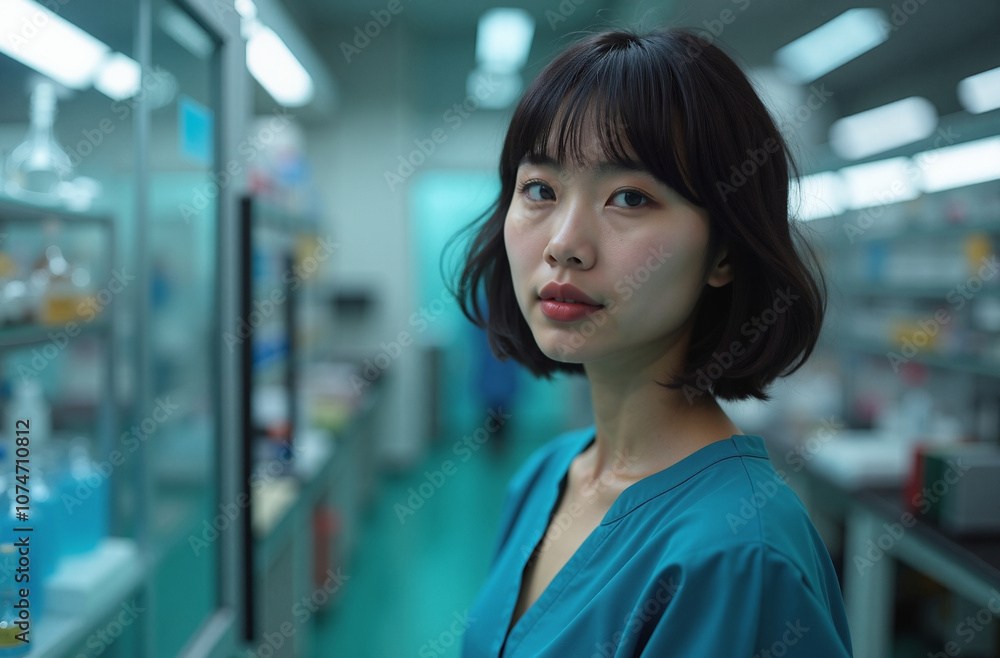 Fototapeta premium Young Woman with Confident Expression Working in Medical Laboratory