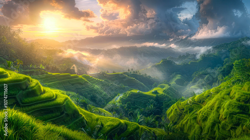 morning sun over the rice terraces in the far east