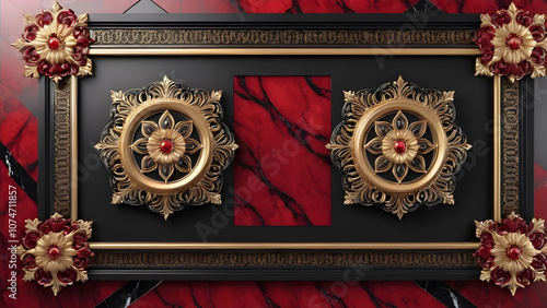 luxury gold frame with floral ornamentle background