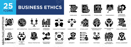 BUSINESS ETHICS, business, corporate, compliance, management, integrity icon set. icons collection. Simple vector illustration