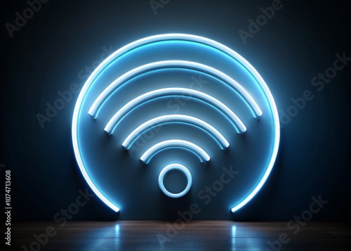 Neon Wifi Icon Animation Symbolizing Internet Access and Connectivity in a Dark Setting for Digital and Technology Themes