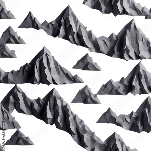 model of mountain peaks made of paper, background with mountains, high mountain peaks made of paper with the background removed