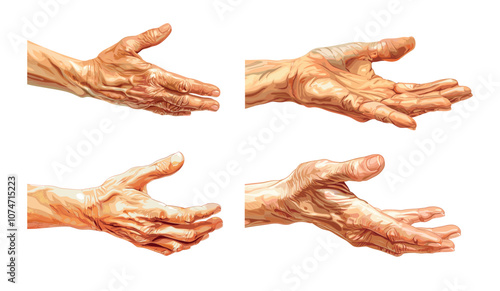 Human hand cartoon vector concepts. Anatomy wrist fingers bones open palm, body atlas medicine book detailed part, isolated illustrations on white background
