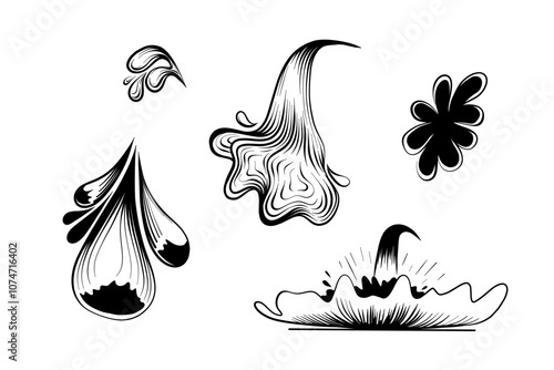 One line art. Random Shapes Organic Black Blobs. Outline 2d vector image. Sticker for social media. Backdrop.