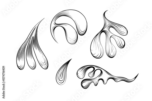 One line art. Random Shapes Organic Black Blobs. Outline 2d vector image. Sticker for social media. Backdrop.