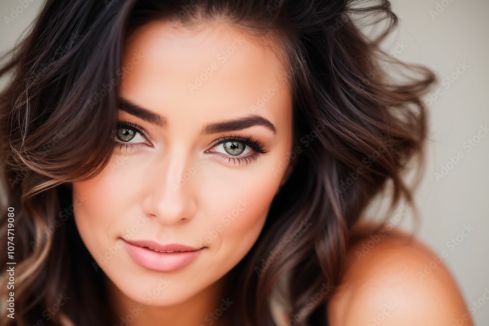 Portrait of beautiful woman looks in camera Portrait of beautiful woman looks in camera