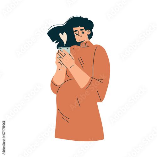 Pregnancy Planning with Young Woman with Tea Cup Vector Illustration