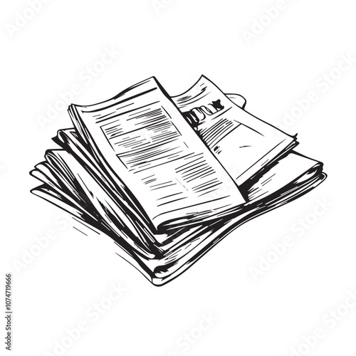 Newspaper In cartoon, hand-drawn flat style. image for social media, websites and UI. Isolated 2D vector design in logo, icon, sketch style, simple line vector, single color. AI Generative Art.