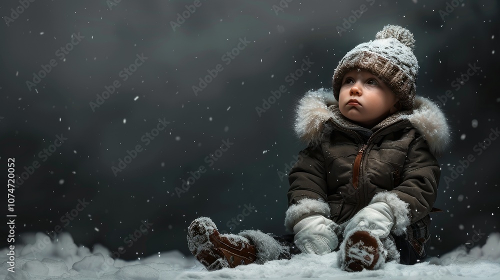 A cute little baby wearing winter A cute little baby wearing winter