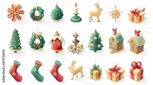 Stylized Christmas elements clip art set