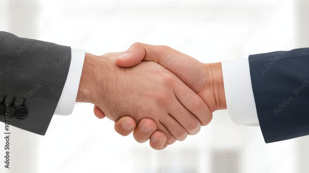 Two business people shaking hands to signify cooperation and agreement, white isolated background. Two business people shaking hands to signify cooperation and agreement, white isolated background.