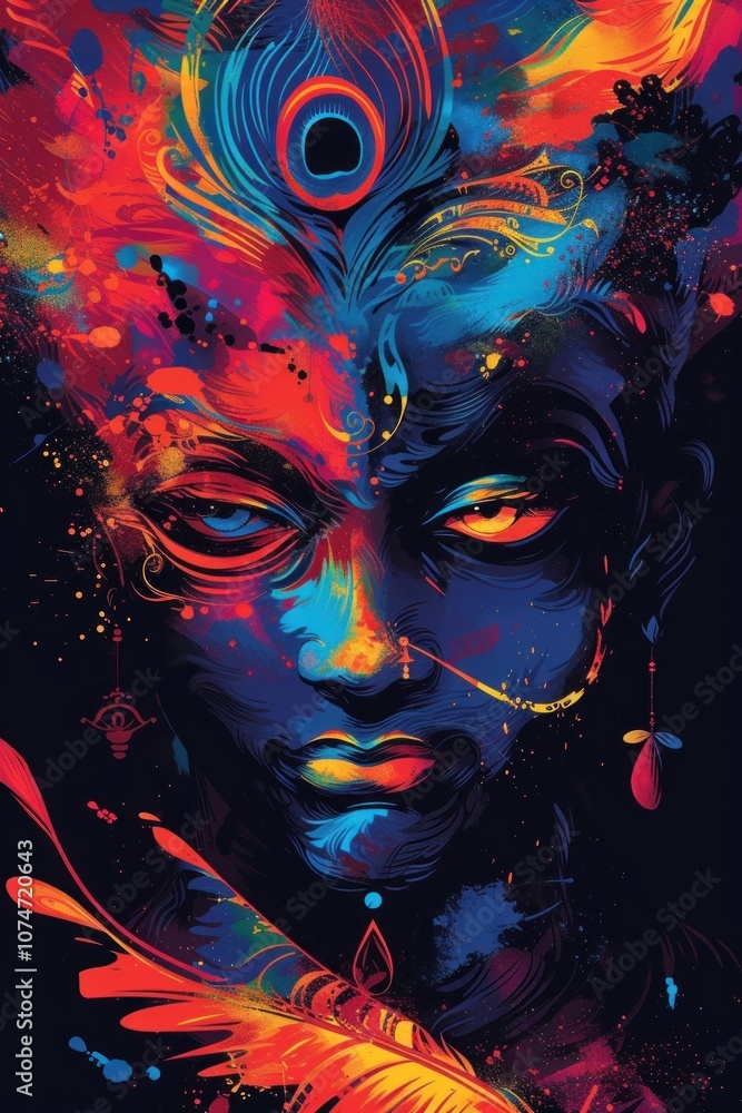 Fototapeta premium Hinduism indian god Krishna art painting graphics.