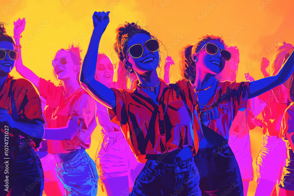 Happy women dancing at a nightclub party to electronic music Happy women dancing at a nightclub party to electronic music