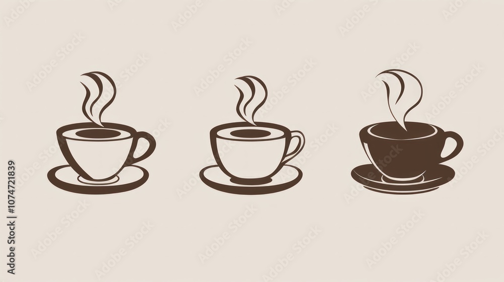 The image is a set of three minimalist and stylized illustrations related to coffee The image is a set of three minimalist and stylized illustrations related to coffee