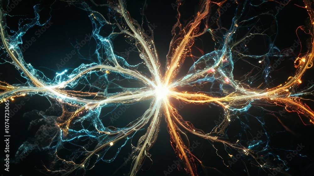 Obraz premium Stunning visual of electrical neurons connected through vibrant light pathways. Perfect for conveying concepts of communication, technology, and neuroscience