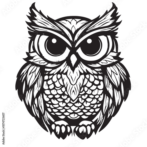 Owl In cartoon, hand-drawn flat style. image for social media, websites and UI. Isolated 2D vector design in logo, icon, sketch style, simple line vector, single color. AI Generative Art. photo