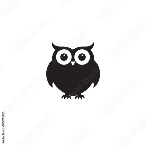 Owl In cartoon, hand-drawn flat style. image for social media, websites and UI. Isolated 2D vector design in logo, icon, sketch style, simple line vector, single color. AI Generative Art. photo