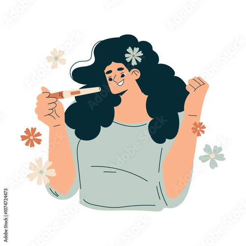 Pregnancy Planning with Young Woman with Test Vector Illustration