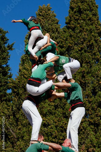 Castellers Tower Falling During Performance in Sant Cugat del Vallès, Catalonia