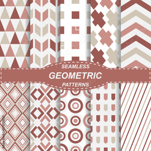 Retro set geometric seamless patterns. Vector illustration. Endless repeating linear texture for wallpaper, packaging, banners, invitations, business cards, fabric print.