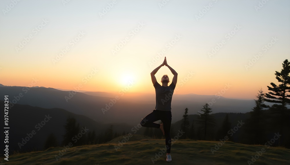 Man Practicing Yoga on Mountaintop at Sunset
Man Practicing Yoga on Mountaintop at Sunset