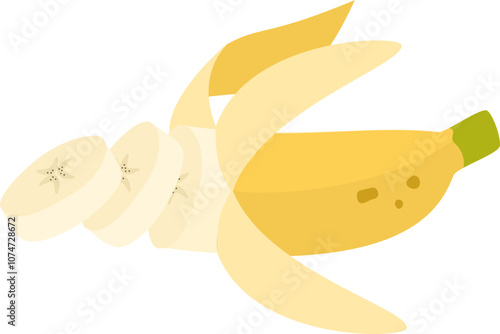 Peeled and cut banana fruit cartoon illustration