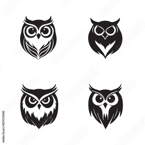 Owl In cartoon, hand-drawn flat style. image for social media, websites and UI. Isolated 2D vector design in logo, icon, sketch style, simple line vector, single color. AI Generative Art. photo