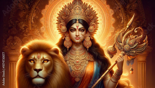 Explore the divine power and beauty of goddess durga with her majestic lion companion
