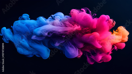 Color paint drops in water. clor splash, abstract color mix on black background. photo