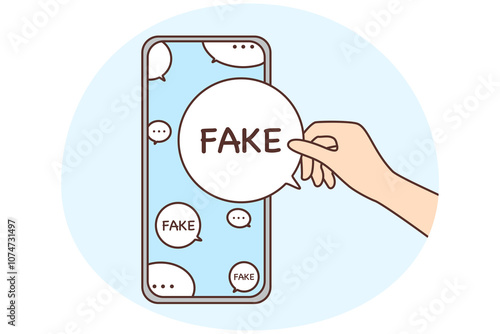 Cellphone screen with speech bubbles with fake news