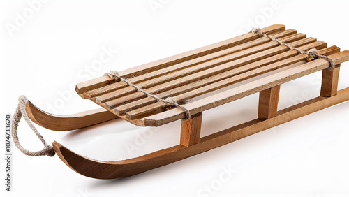 Wooden sled with metal runners, perfect for winter sports, on a white background. PNG transparent.