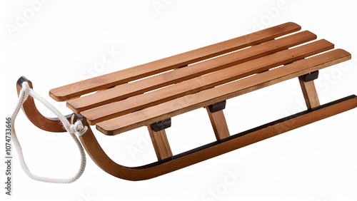 Wooden sled with metal runners, perfect for winter sports, on a white background. PNG transparent.