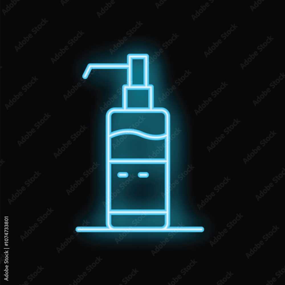 Neon sign representing a soap dispenser, ideal for promoting hygiene and cleanliness Neon sign representing a soap dispenser, ideal for promoting hygiene and cleanliness
