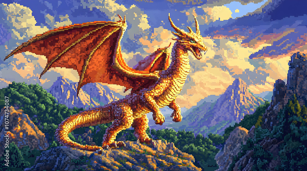 Obraz premium Golden Dragon Fantasy Illustration