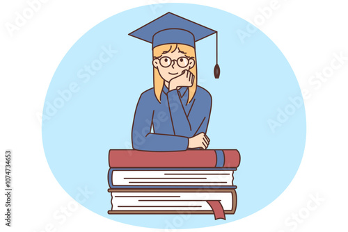 Smart girl with pile of books
