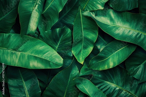 Lush tropical leaf patterns in various shades of emerald and jade, creating a rich, nature-inspired backdrop ideal for digital and print designs