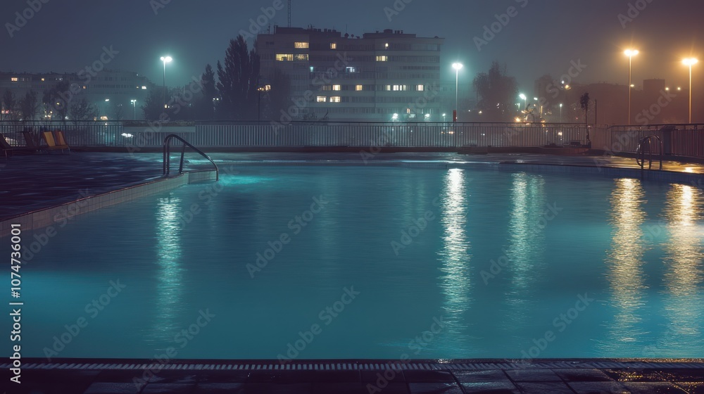 Obraz premium Nighttime Pool with Cityscape